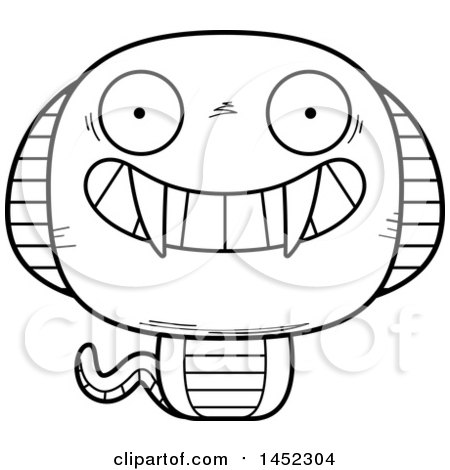 Clipart Graphic of a Cartoon Black and White Lineart Grinning Cobra Snake Character Mascot - Royalty Free Vector Illustration by Cory Thoman