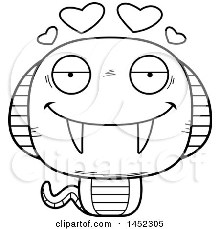 Clipart Graphic of a Cartoon Black and White Lineart Loving Cobra Snake Character Mascot - Royalty Free Vector Illustration by Cory Thoman