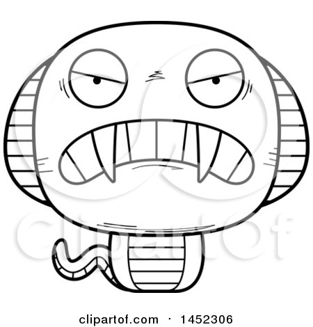 Clipart Graphic of a Cartoon Black and White Lineart Mad Cobra Snake Character Mascot - Royalty Free Vector Illustration by Cory Thoman