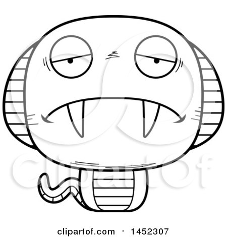 Clipart Graphic of a Cartoon Black and White Lineart Sad Cobra Snake Character Mascot - Royalty Free Vector Illustration by Cory Thoman