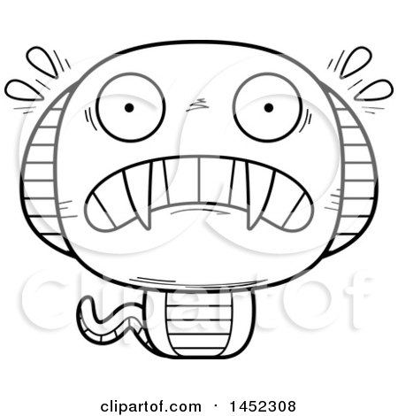 Clipart Graphic of a Cartoon Black and White Lineart Scared Cobra Snake Character Mascot - Royalty Free Vector Illustration by Cory Thoman
