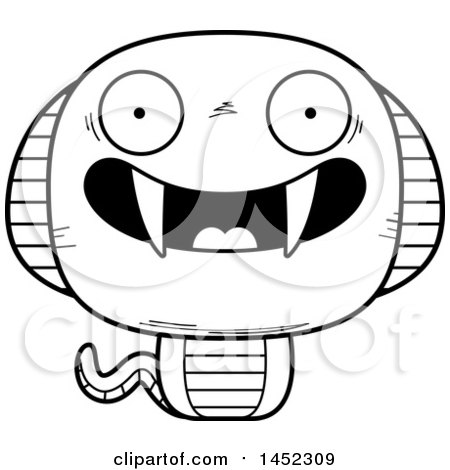 Clipart Graphic of a Cartoon Black and White Lineart Happy Cobra Snake Character Mascot - Royalty Free Vector Illustration by Cory Thoman