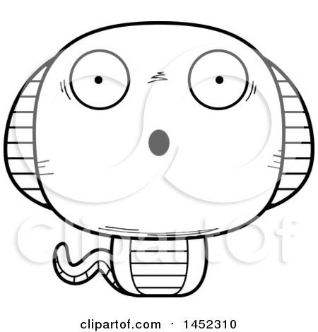 Clipart Graphic of a Cartoon Black and White Lineart Surprised Cobra Snake Character Mascot - Royalty Free Vector Illustration by Cory Thoman