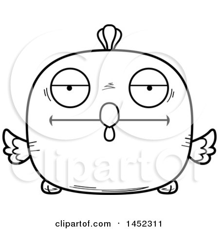 Clipart Graphic of a Cartoon Black and White Lineart Bored Chick Character Mascot - Royalty Free Vector Illustration by Cory Thoman