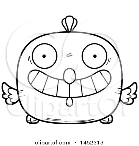 Clipart Graphic of a Cartoon Black and White Lineart Grinning Chick Character Mascot - Royalty Free Vector Illustration by Cory Thoman