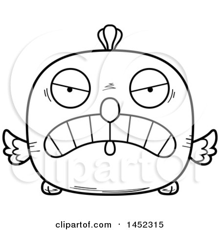 Clipart Graphic of a Cartoon Black and White Lineart Mad Chick Character Mascot - Royalty Free Vector Illustration by Cory Thoman