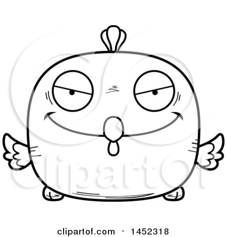 Clipart Graphic of a Cartoon Black and White Lineart Sly Chick Character Mascot - Royalty Free Vector Illustration by Cory Thoman