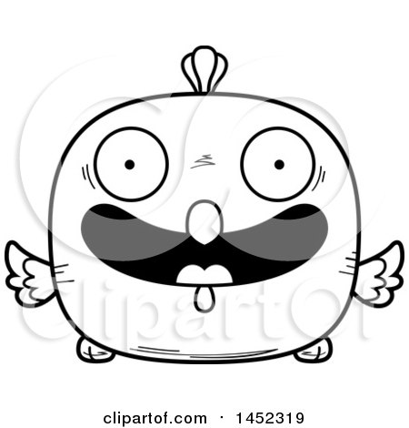 Clipart Graphic of a Cartoon Black and White Lineart Happy Chick Character Mascot - Royalty Free Vector Illustration by Cory Thoman