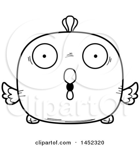 Clipart Graphic of a Cartoon Black and White Lineart Surprised Chick Character Mascot - Royalty Free Vector Illustration by Cory Thoman