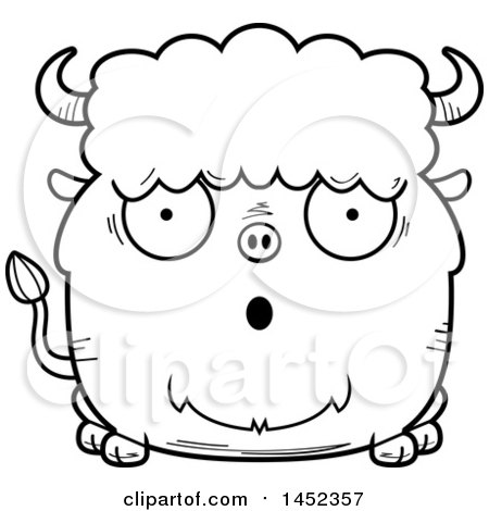 Clipart Graphic of a Cartoon Black and White Lineart Surprised Buffalo Character Mascot - Royalty Free Vector Illustration by Cory Thoman