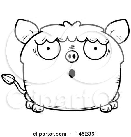 Clipart Graphic of a Cartoon Black and White Lineart Surprised Boar Character Mascot - Royalty Free Vector Illustration by Cory Thoman