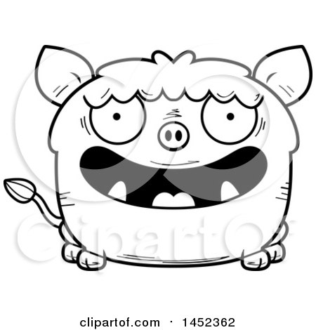 Clipart Graphic of a Cartoon Black and White Lineart Happy Boar Character Mascot - Royalty Free Vector Illustration by Cory Thoman
