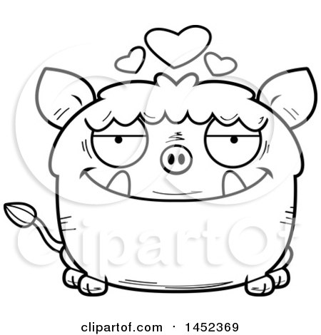 Clipart Graphic of a Cartoon Black and White Lineart Loving Boar Character Mascot - Royalty Free Vector Illustration by Cory Thoman