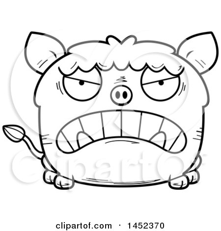 Clipart Graphic of a Cartoon Black and White Lineart Mad Boar Character Mascot - Royalty Free Vector Illustration by Cory Thoman
