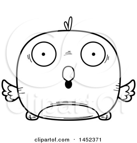 Clipart Graphic of a Cartoon Black and White Lineart Surprised Bird Character Mascot - Royalty Free Vector Illustration by Cory Thoman