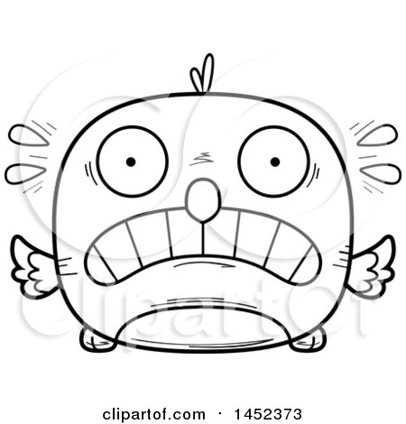 Clipart Graphic of a Cartoon Black and White Lineart Scared Bird Character Mascot - Royalty Free Vector Illustration by Cory Thoman