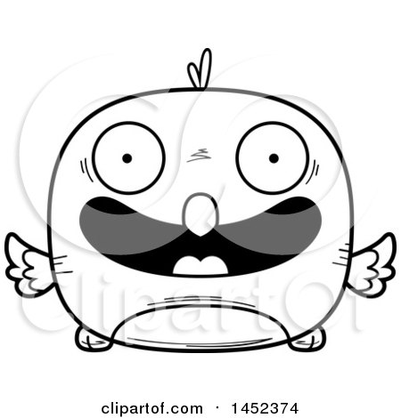 Clipart Graphic of a Cartoon Black and White Lineart Happy Bird Character Mascot - Royalty Free Vector Illustration by Cory Thoman