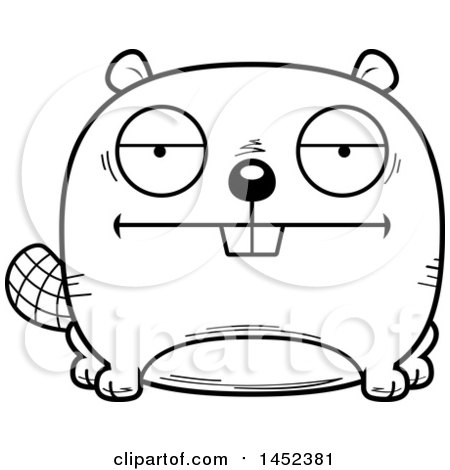 Clipart Graphic of a Cartoon Black and White Lineart Bored Beaver Character Mascot - Royalty Free Vector Illustration by Cory Thoman