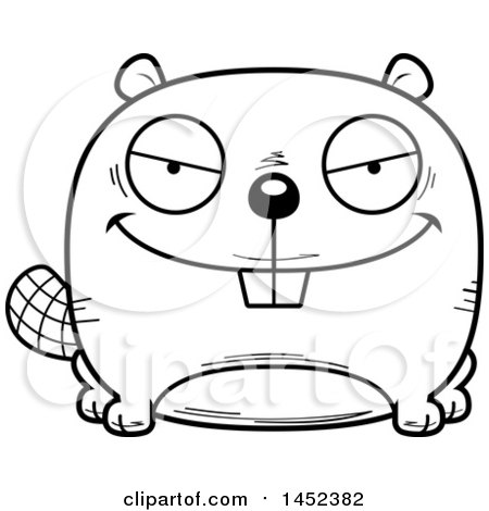 Clipart Graphic of a Cartoon Black and White Lineart Evil Beaver Character Mascot - Royalty Free Vector Illustration by Cory Thoman