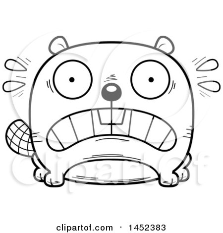 Clipart Graphic of a Cartoon Black and White Lineart Scared Beaver Character Mascot - Royalty Free Vector Illustration by Cory Thoman