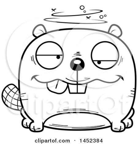 Clipart Graphic of a Cartoon Black and White Lineart Drunk Beaver Character Mascot - Royalty Free Vector Illustration by Cory Thoman