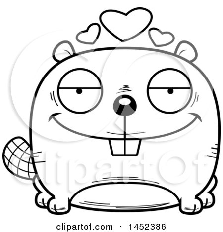 Clipart Graphic of a Cartoon Black and White Lineart Loving Beaver Character Mascot - Royalty Free Vector Illustration by Cory Thoman