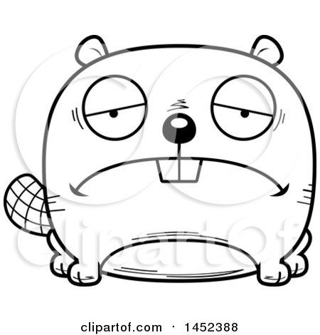 Clipart Graphic of a Cartoon Black and White Lineart Sad Beaver Character Mascot - Royalty Free Vector Illustration by Cory Thoman