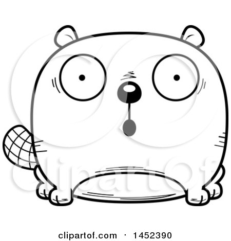 Clipart Graphic of a Cartoon Black and White Lineart Surprised Beaver Character Mascot - Royalty Free Vector Illustration by Cory Thoman