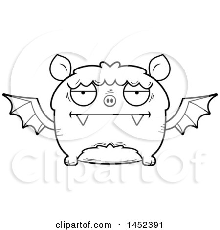 Clipart Graphic of a Cartoon Black and White Lineart Bored Flying Bat Character Mascot - Royalty Free Vector Illustration by Cory Thoman