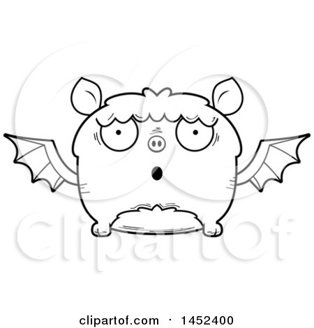 Clipart Graphic of a Cartoon Black and White Lineart Surprised Flying Bat Character Mascot - Royalty Free Vector Illustration by Cory Thoman