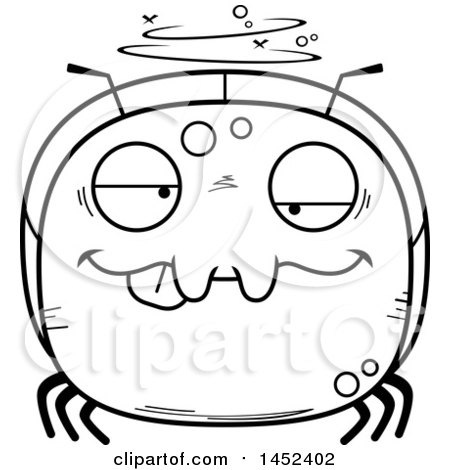 Clipart Graphic of a Cartoon Black and White Lineart Drunk Ant Character Mascot - Royalty Free Vector Illustration by Cory Thoman