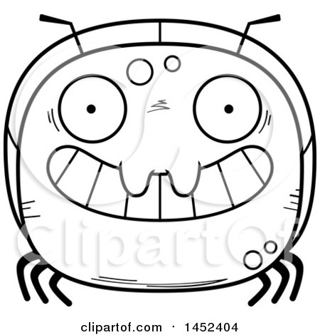 Clipart Graphic of a Cartoon Black and White Lineart Grinning Ant Character Mascot - Royalty Free Vector Illustration by Cory Thoman