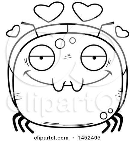 Clipart Graphic of a Cartoon Black and White Lineart Loving Ant Character Mascot - Royalty Free Vector Illustration by Cory Thoman