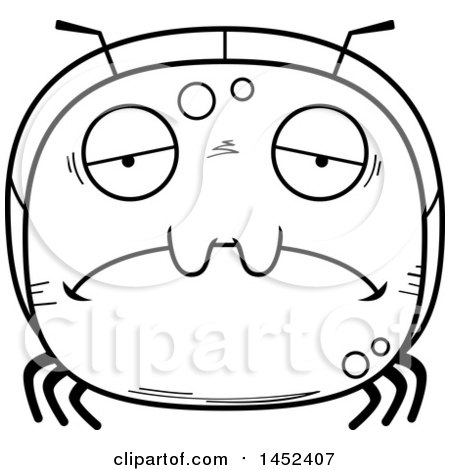 Clipart Graphic of a Cartoon Black and White Lineart Sad Ant Character Mascot - Royalty Free Vector Illustration by Cory Thoman