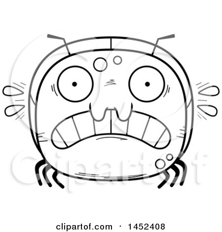Clipart Graphic of a Cartoon Black and White Lineart Scared Ant Character Mascot - Royalty Free Vector Illustration by Cory Thoman