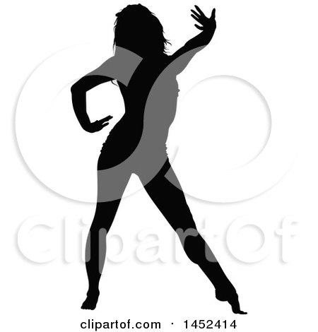 Clipart of a Black Silhouetted Woman Dancing - Royalty Free Vector Illustration by dero