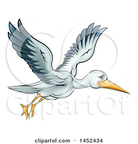 Clipart of a Cartoon Stork Bird in Flight - Royalty Free Vector Illustration by AtStockIllustration