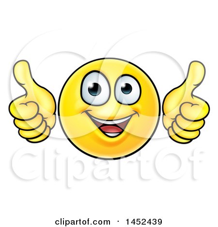 Clipart of a Cartoon Happy Yellow Emoji Smiley Face Emoticon Holding Two Thumbs up - Royalty Free Vector Illustration by AtStockIllustration