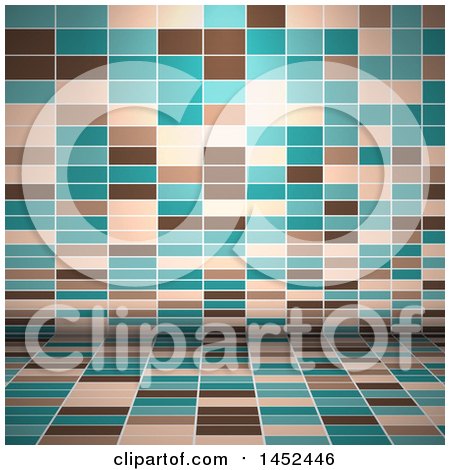 Clipart of a Retro Brown Tan and Blue Rectangle Background - Royalty Free Vector Illustration by KJ Pargeter