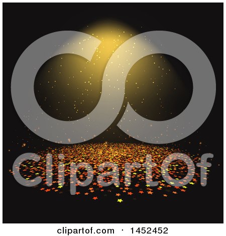 Clipart of a Spotlight and Gold Star Confetti on Black - Royalty Free Vector Illustration by KJ Pargeter