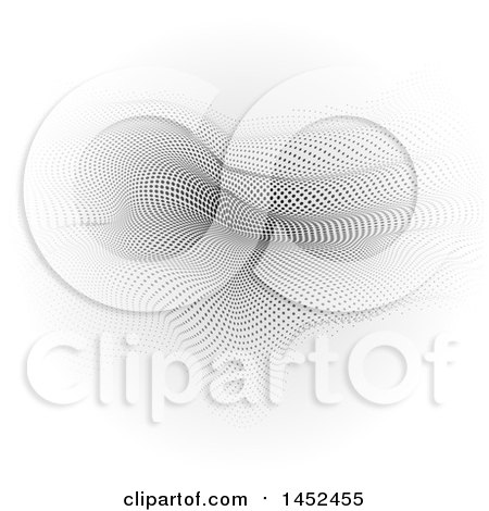 Clipart of a Grayscale Halftone Dot Wave Background - Royalty Free Vector Illustration by KJ Pargeter