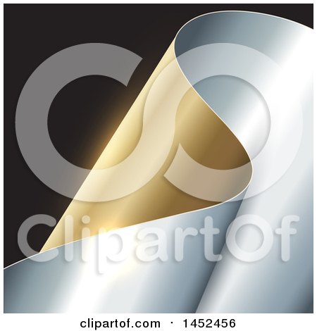 Clipart of a Curving Gold and Silver Scroll on Black - Royalty Free Vector Illustration by KJ Pargeter