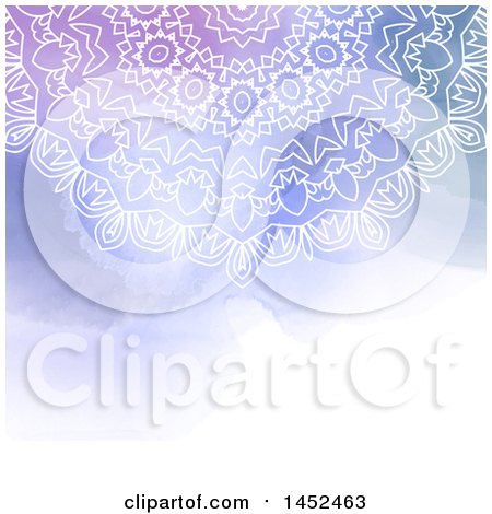 Clipart of a White Mandala over a Watercolor Background - Royalty Free Vector Illustration by KJ Pargeter