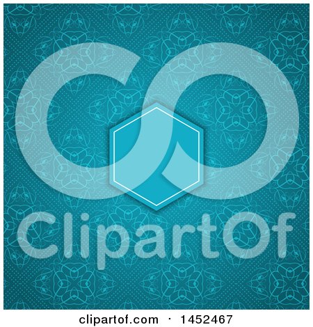 Clipart of a Fancy Blue Damask Patterned Invitation Background with a Frame - Royalty Free Vector Illustration by KJ Pargeter