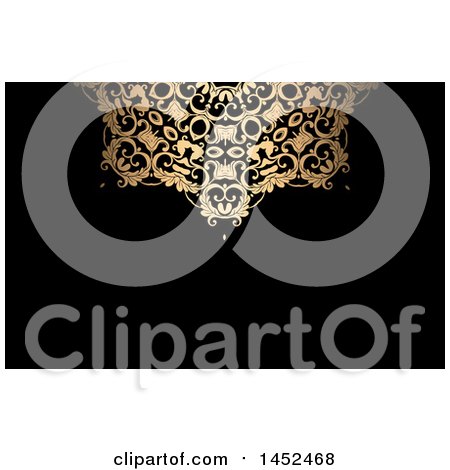 Clipart of a Golden Ornate Fancy Design on Black Business Card or Background - Royalty Free Vector Illustration by KJ Pargeter