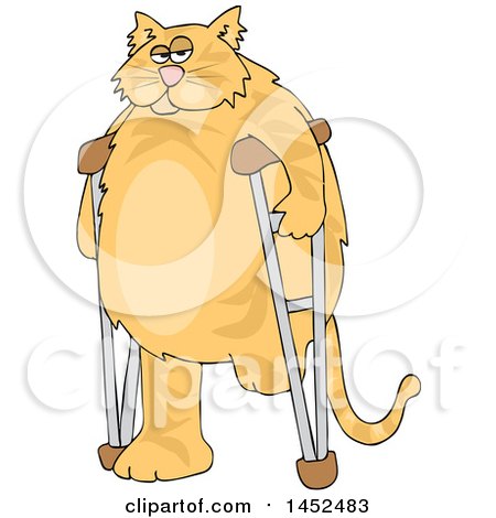 Clipart of a Cartoon Chubby 3 Legged Ginger Cat Using Crutches - Royalty Free Vector Illustration by djart