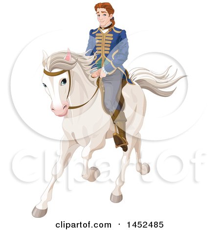 Clipart of a Handsome Prince Riding a White Horse - Royalty Free Vector Illustration by Pushkin