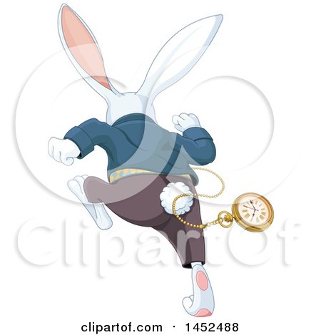 Clipart of a Rear View of a Late White Rabbit of Wonderland Running - Royalty Free Vector Illustration by Pushkin