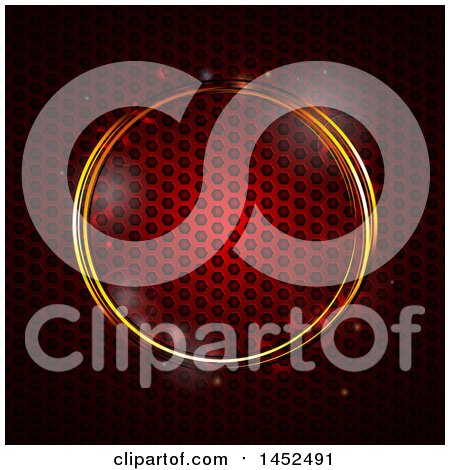 Clipart of a Glowing Golden Frame over a Red Honeycomb Metal Texture - Royalty Free Vector Illustration by elaineitalia