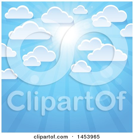 Clipart of a Background of White Clouds in a Blue Sky with a Shining Sun - Royalty Free Vector Illustration by visekart